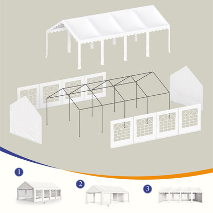 PHI VILLA Tente de fête extérieure robuste de 26' x 13', grand auvent commercial, abri d'événement de mariage, abri de voiture avec parois latérales amovibles pour patio, événements de jardin en plein air, blanc 26 pieds x 13 pieds 