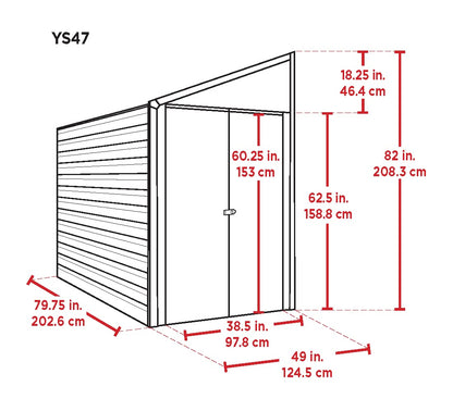 Arrow Shed YS47-A Hangar de rangement compact en acier galvanisé avec toit en pente, 4' x 7' 4' x 7' 