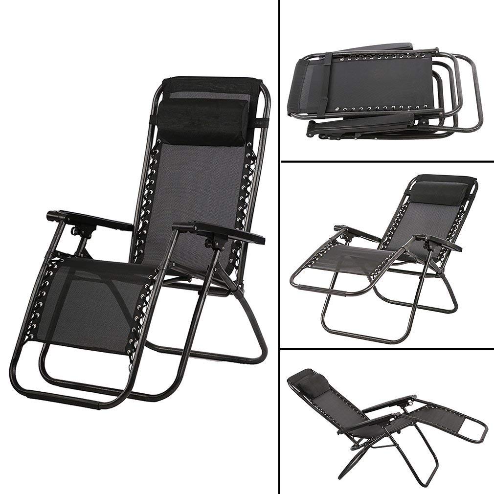 FDW Patio Chair Outdoor Furniture Zero Gravity Chair Patio Lounge Camping Chair Set of 2 Recliner Adjustable Folding for Pool Side Camping Yard Beach Black