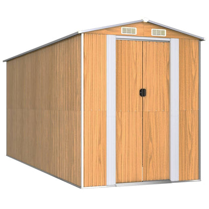 GOLINPEILO Metal Outdoor Garden Storage Shed, Large Steel Utility Tool Shed Storage House, Steel Yard Shed with Double Sliding Doors, Utility and Tool Storage, Light Brown 75.6"x173.2"x87.8" 75.6"x173.2"x87.8"