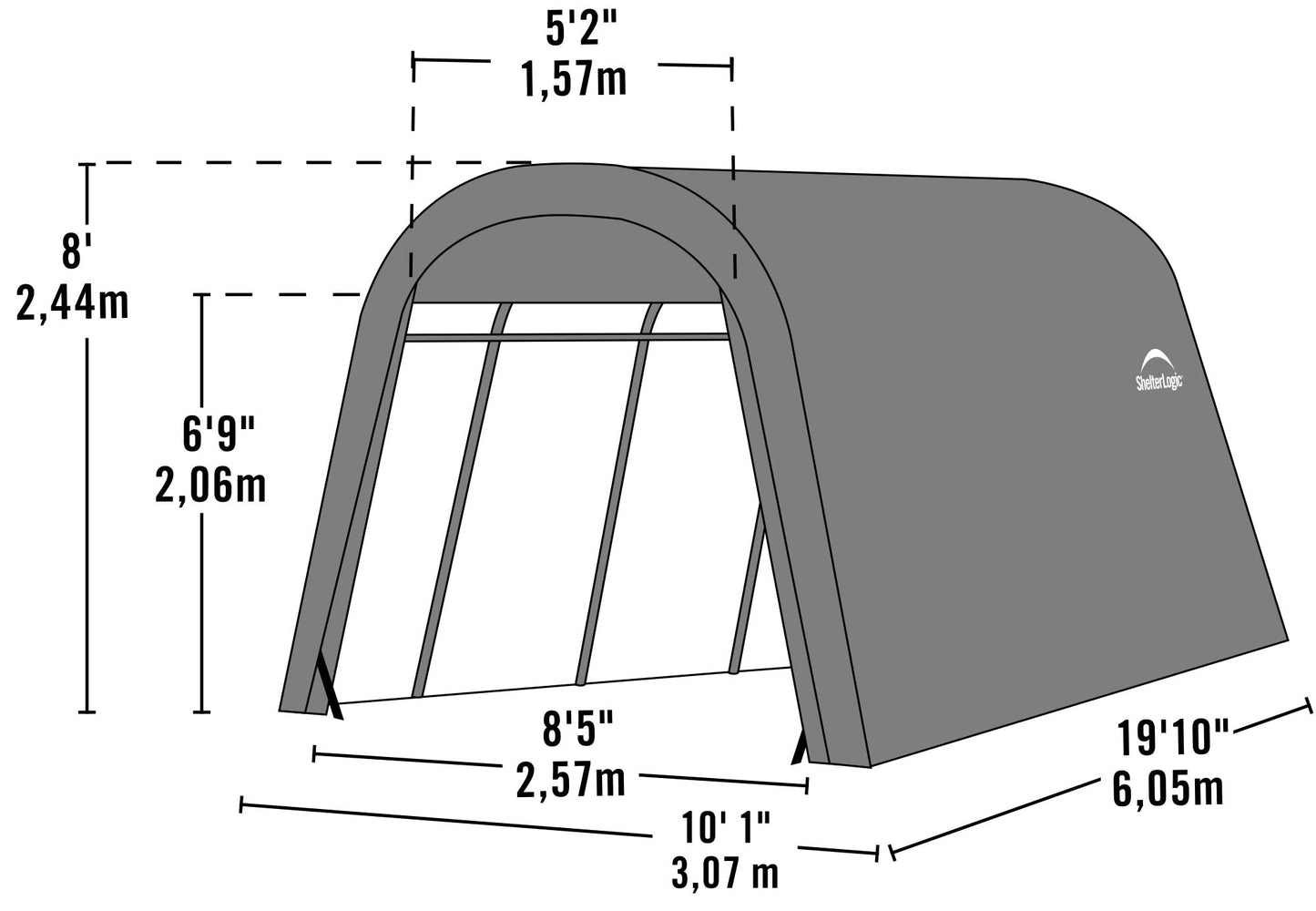 ShelterLogic 10' x 20' x 8' All-Steel Metal Frame Round Style Roof Instant Garage and AutoShelter with Waterproof and UV-Treated Ripstop Cover 10' x 20' x 8'