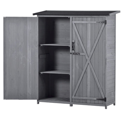 Abri de rangement extérieur avec sol, armoire de rangement en bois étanche, abri de jardin avec 3 étagères, abri vertical extérieur avec 2 portes doubles, bois de sapin, 2 serrures et poignées (gris) 55,1 x 20 x 63,8 gris avec 3 étagères 