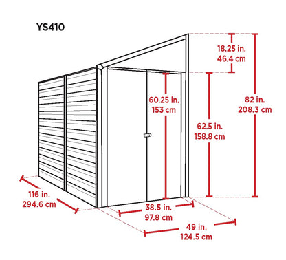 Arrow Shed Yardsaver Hangar de rangement compact en acier galvanisé avec toit en appentis, 4' x 10' 4' x 10' 