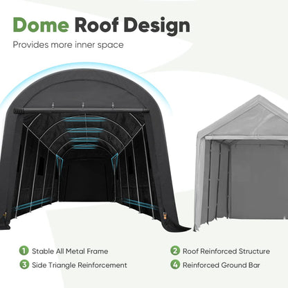 ADVANCE OUTDOOR Tente de garage grand espace de 4,3 x 6,1 m avec 2 portes enroulables et aérations, abri de rangement extérieur portable pour véhicule, camion, bateau, anti-UV, résistant à la neige, imperméable, gris foncé, 13' x 20' 