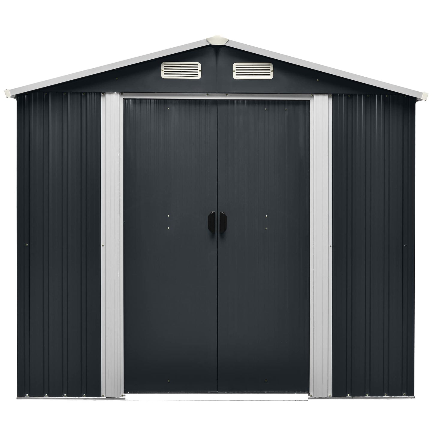 Chery Industrial 8x9FT Shed Outdoor Storage Shed, Galvanized Garden Shed with Air Vent and Slide Door, Tool Storage Backyard Shed,Tiny House Garden Tool Storage for Backyard Patio Lawn(Black)