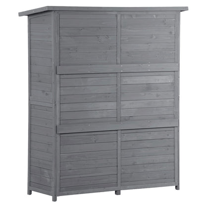 Outdoor Wooden Storage Cabinet Waterproof, Garden Tool Shed with 3-Tier Shelves, Outside Vertical Shed with 2 Double Doors, Fir Wood, 2 Locks & Handles, Gray 55 x 20 x 64 Gray-1