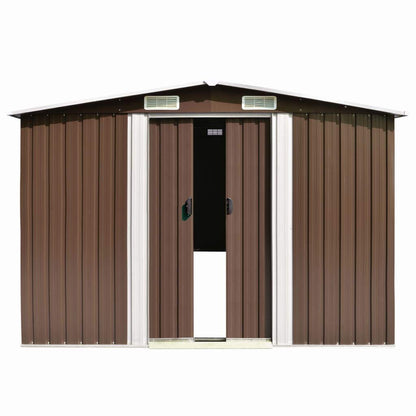 GOLINPEILO Metal Outdoor Garden Storage Shed,101.2" x 117.3" x 70.1" Steel Utility Tool Shed Storage House, Steel Yard Shed with Double Sliding Doors, Utility and Tool Storage for Garden Patio,Brown 101.2" x 117.3" x 70.1" Brown