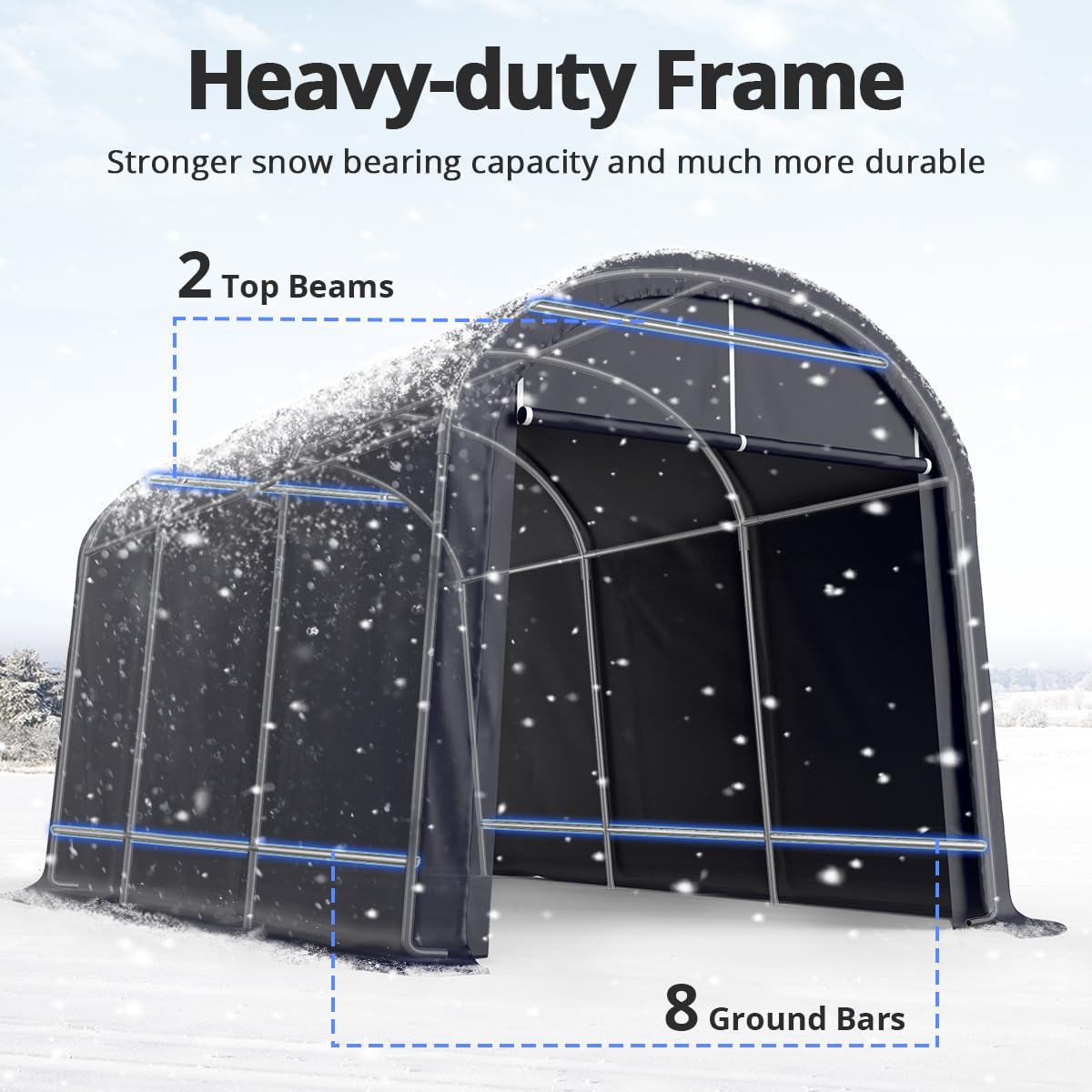 KING BIRD 10' x 15' Heavy Duty Round Style Carport Anti-Snow Car Port Garage Car Tent Car Canopy Outdoor Instant Garage with Reinforced Ground Bars 10'X15' Dark Gray