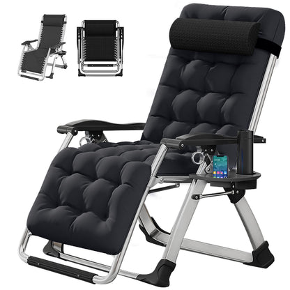 Chaise Zero Gravity, inclinable de pelouse, chaise longue de patio inclinable, chaise longue portable pliante avec coussin doux détachable, porte-gobelet, appuie-tête noir Zero Gravity Chair