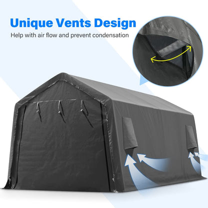 ADVANCE OUTDOOR 10X20 ft Carport Heavy Duty Outdoor Patio Anti-Snow Portable Canopy Storage Shelter Shed with 2 Rolled up Zipper Doors & Vents for Snowmobile Garden Tools, Gray, (8808DGY-1) 10'x20' Dark Gray