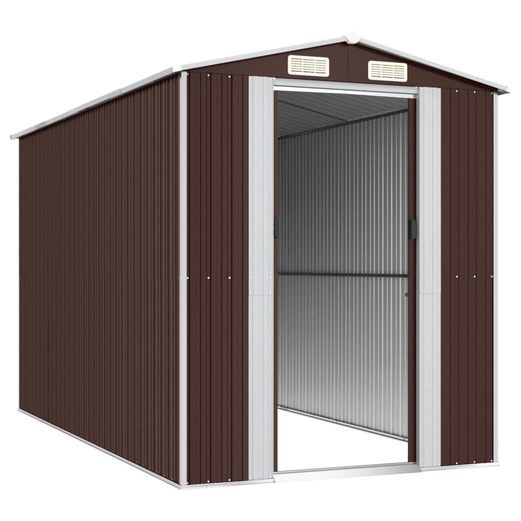 GOLINPEILO Abri de jardin extérieur en métal, grand hangar à outils utilitaire en acier, abri de jardin en acier avec doubles portes coulissantes, rangement utilitaire et outils, marron foncé 75,6"x140,6"x87,8" 75,6"x140,6"x87,8" 