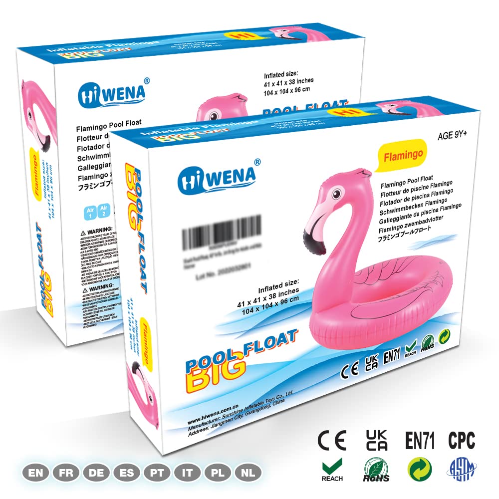 HIWENA Flamingo Float, Inflatable Flamingo Pool Float Tube for Party, 41 Inches Pink Flamingo Float, for Ages 9+