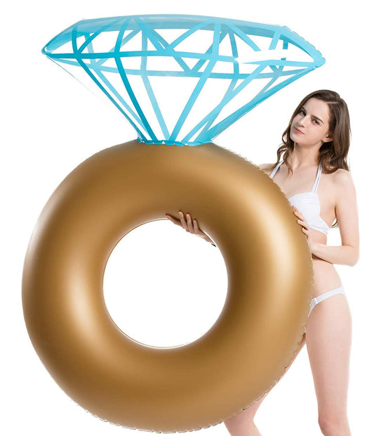 Jasonwell Inflatable Diamond Ring Pool Float - Engagement Ring Bachelorette Party Float Stagette Decorations Swimming Tube Floaty Outdoor Water Lounge for Adults & Kids Gold