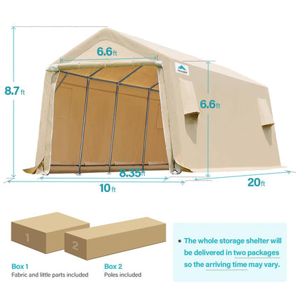 ADVANCE OUTDOOR Abri de voiture robuste de 3 x 6 m pour terrasse extérieure, anti-neige, auvent de rangement portable avec 2 portes à fermeture éclair enroulées et aérations pour outils de jardin de motoneige, beige (8808BY-3) 3 m x 6 m 