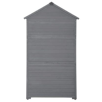 Outdoor Storage Shed with Floor, Wooden Storage Cabinet Waterproof, Garden Tool Shed with 3-Tier Shelves, Outside Vertical Shed with 2 Double Doors & Adjustable Legs, Fir Wood, Lockable (Gray) 35.4 x 22.4 x 69.3 Gray with 3 Tier Shelves & 2 Door