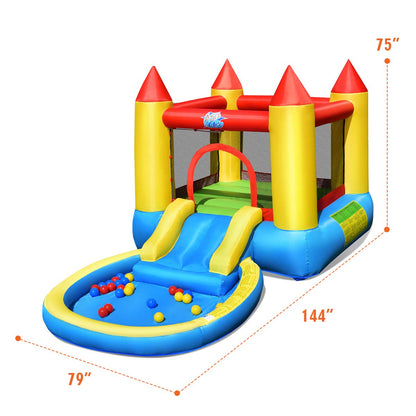 HONEY JOY Toboggan aquatique gonflable, château gonflable pour tout-petits avec toboggan, piscine à balles océaniques, toboggans gonflables intérieurs et extérieurs pour enfants et adultes (sans ventilateur) sans ventilateur