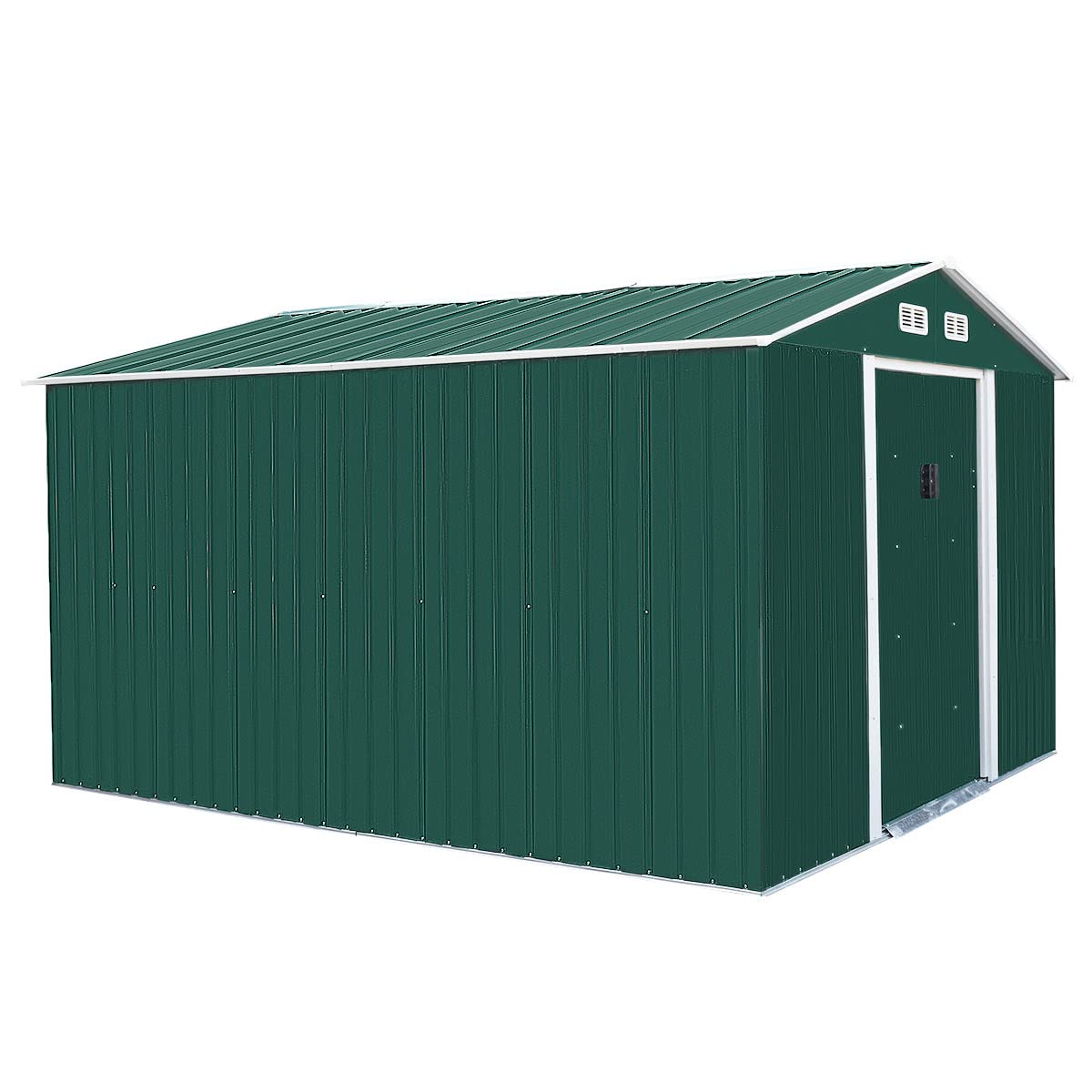 NBTiger 9.1’ x 10.5’ Large Outdoor Storage Shed, Sturdy Utility Tool Lawn Mower Equipment Organizer for Backyard Garden w/Gable Roof, Lockable Sliding Door, Vents, Floor Frame - Green