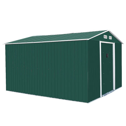 NBTiger Grand abri de rangement extérieur de 9,1 x 10,5 pi, outil utilitaire robuste, organisateur d'équipement de tondeuse à gazon pour jardin avec toit à pignon, porte coulissante verrouillable, aérations, cadre de sol – Vert 