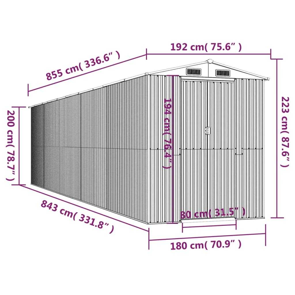 GOLINPEILO Abri de jardin extérieur en métal, grand hangar à outils utilitaire en acier, abri de jardin en acier avec doubles portes coulissantes, rangement utilitaire et outils, marron clair 75,6"x336,6"x87,8" 75,6"x336,6"x87,8" 