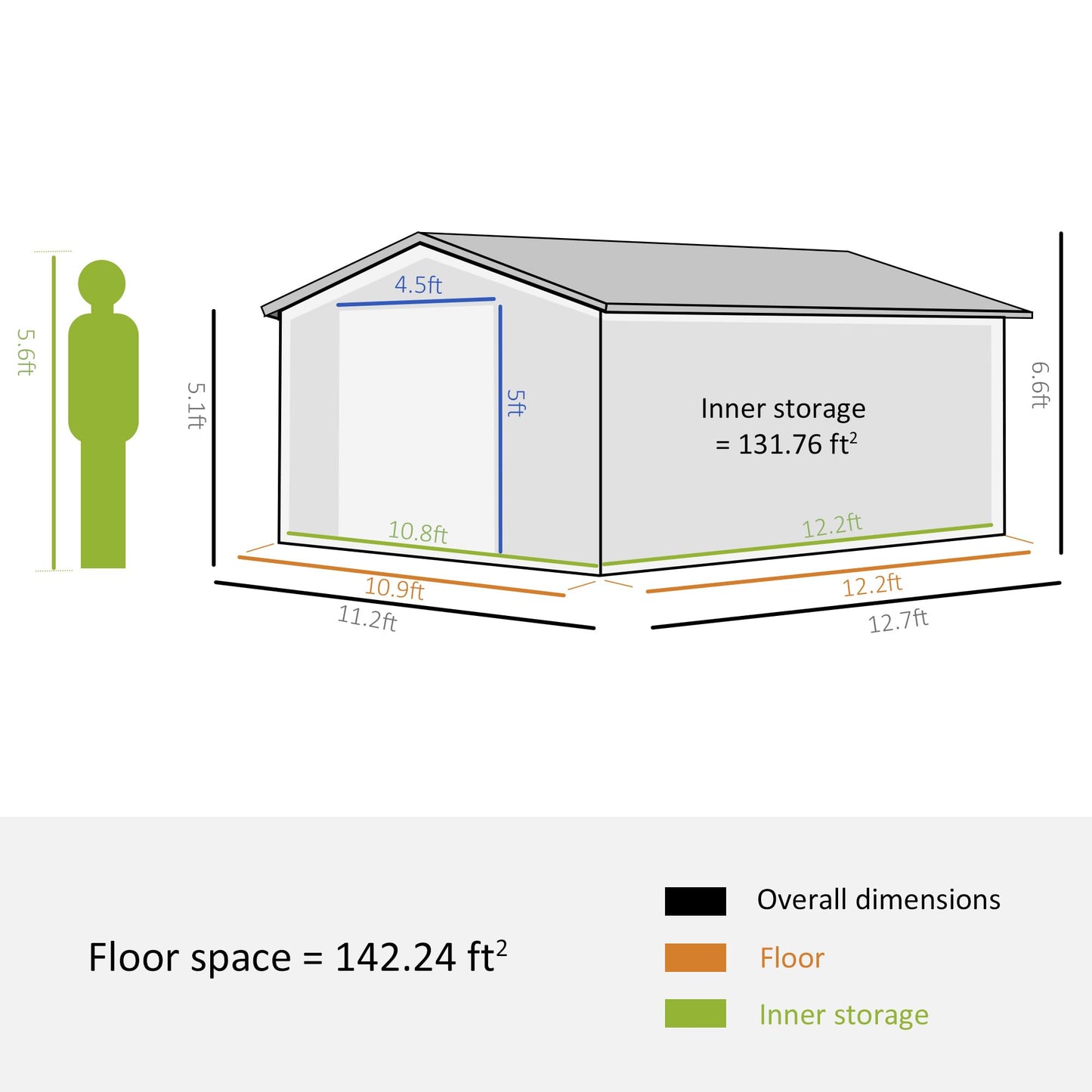 Outsunny 11,15' L x 12,5' P x 6,6' H Abri à outils de jardin extérieur avec doubles portes coulissantes, 4 aérations et acier durable, gris foncé 13' x 11' 