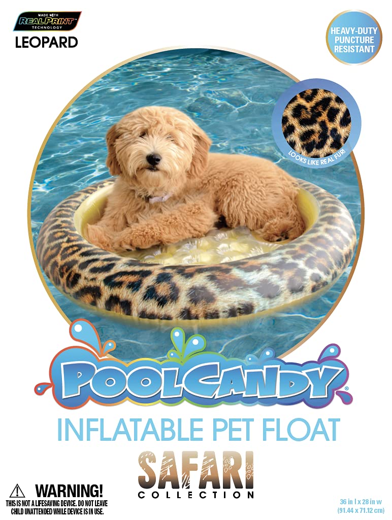 PoolCandy Inflatable Pet Float - Easy Set Up Doggy Pool Floats Up-To 35LB LEOPARD PRINT