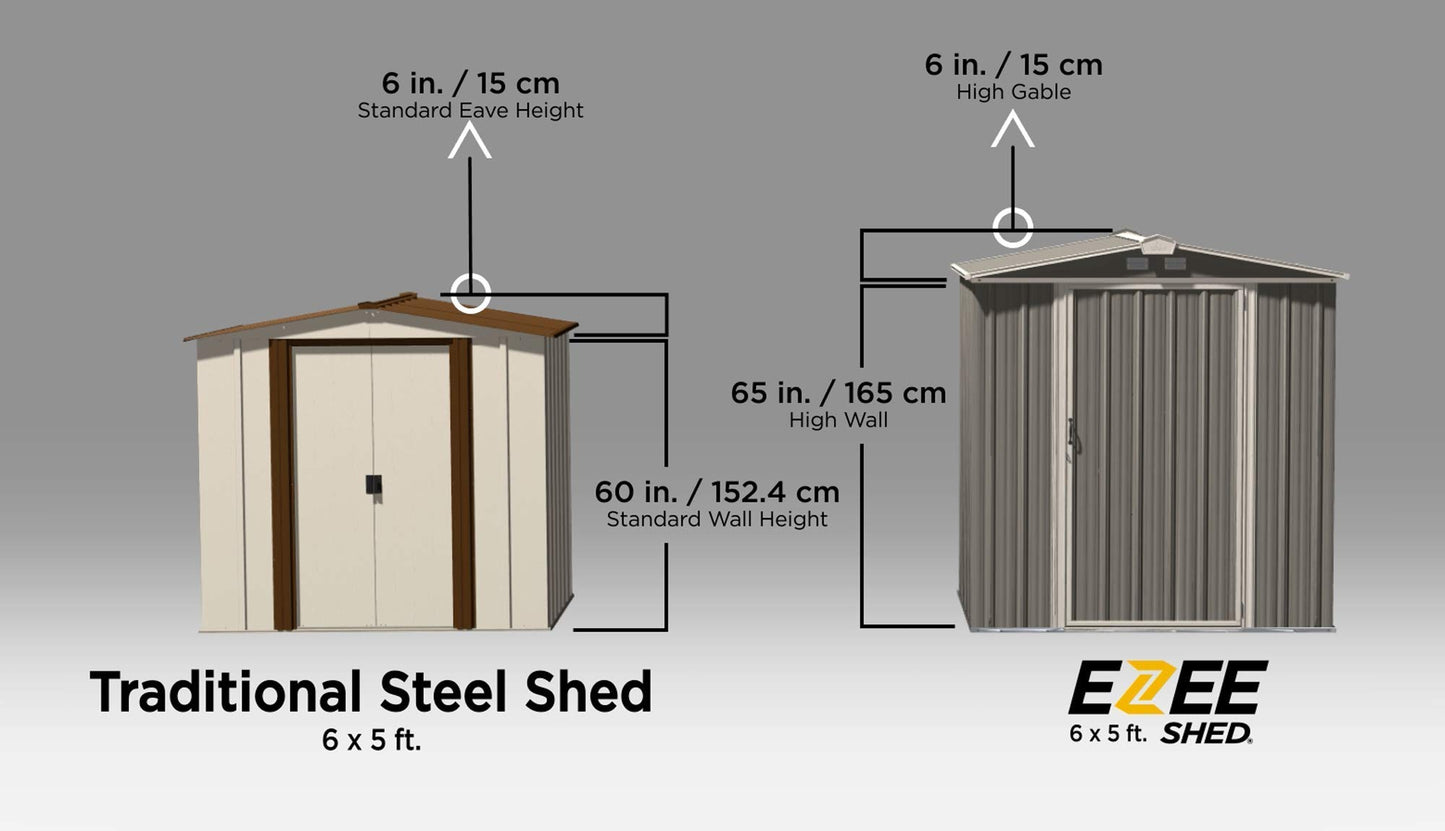 ARROW 6' x 5' EZEE Galvanized Steel Low Gable Shed Cream with Charcoal, Storage Shed with Peak Style Roof Cream/Charcoal Trim