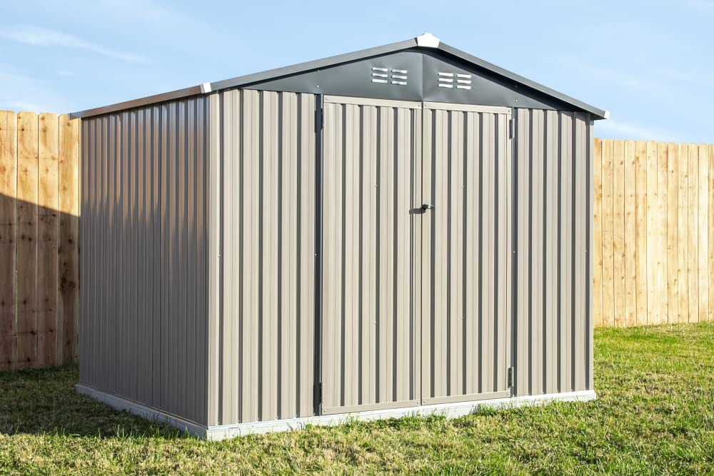 Cover-It 8x6 Metal Outdoor Galvanized Steel Storage Shed with Swinging Double Lockable Doors for Backyard or Patio Storage of Bikes, Grills, Supplies, Tools, Toys, for Lawn, Garden, and Camping, Tan 8' x 6'