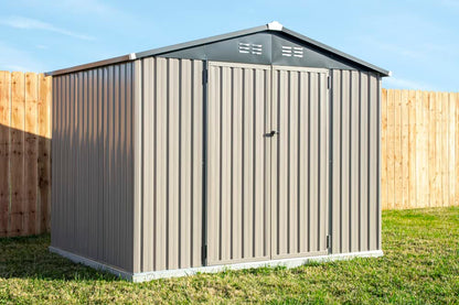 Cover-It 8x6 Metal Outdoor Galvanized Steel Storage Shed with Swinging Double Lockable Doors for Backyard or Patio Storage of Bikes, Grills, Supplies, Tools, Toys, for Lawn, Garden, and Camping, Tan 8' x 6'