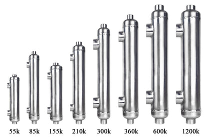 Échangeur de chaleur de piscine AB 55 K BTU, acier inoxydable 316L même ports latéraux 1" et 3/4" FPT SP-55K-S 