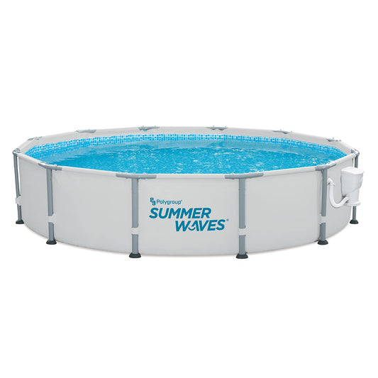Summer Waves Elite 12 Foot x 30 Inch Metal Frame Outdoor Backyard Above Ground Swimming Pool Set with Filter Pump, Type D Cartridge, and Repair Patch