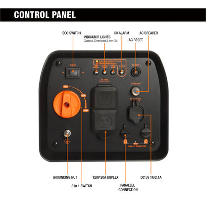 Générateur inverseur portable GENMAX GM2200i avec moteur à gaz ultra silencieux de 2 200 W, conforme à l'EPA 