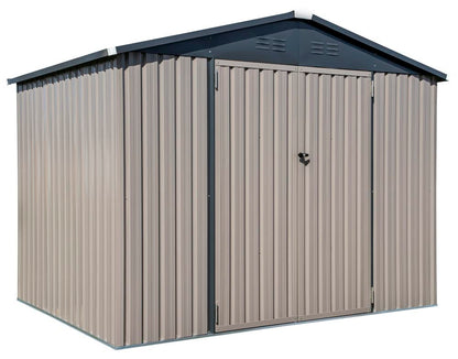 Cover-It 8x6 Metal Outdoor Galvanized Steel Storage Shed with Swinging Double Lockable Doors for Backyard or Patio Storage of Bikes, Grills, Supplies, Tools, Toys, for Lawn, Garden, and Camping, Tan 8' x 6'