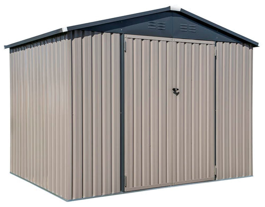 Cover-It 8x6 Metal Outdoor Galvanized Steel Storage Shed with Swinging Double Lockable Doors for Backyard or Patio Storage of Bikes, Grills, Supplies, Tools, Toys, for Lawn, Garden, and Camping, Tan 8' x 6'