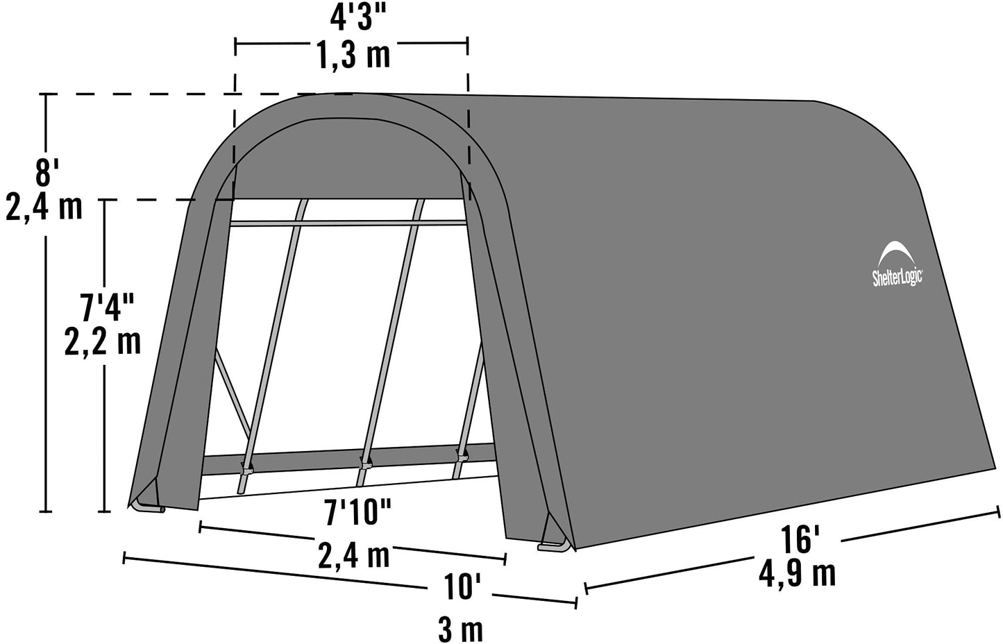 ShelterLogic 77823 Grey 10'x16'x8' Round Style Shelter 10'x16'x8' Gray