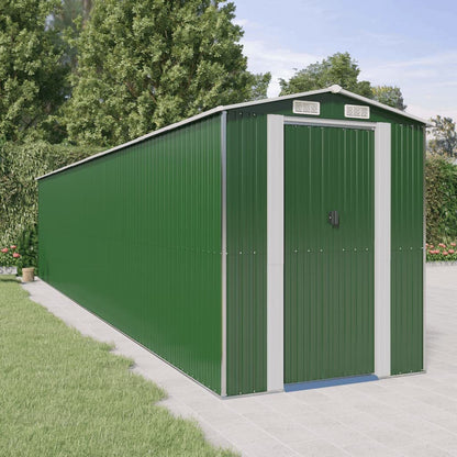 GOLINPEILO Abri de jardin extérieur en métal, grand hangar à outils utilitaire en acier, abri de jardin en acier avec doubles portes coulissantes, rangement utilitaire et outils, vert 75,6"x369,3"x87,8" 75,6"x369,3"x87,8" 