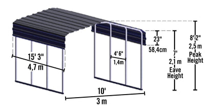 Arrow Shed CPHC101507 Heavy Duty Galvanized Steel Metal Multi-Use Shelter, Shade, Carport, 10' x 15' x 7' Carport Only Charcoal 10' x 15' x 7'