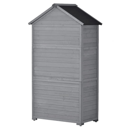 Outdoor Wooden Storage Cabinet Waterproof, Garden Tool Shed with 3-Tier Shelves, Outside Vertical Shed with 2 Double Doors & Adjustable Legs, Fir Wood, Lockable, Gray 35.4 x 22.4 x 69.3 Gray-3