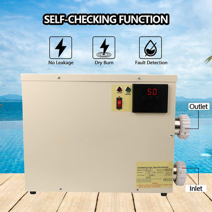 ExGizmo 11KW 240V Chauffe-Eau Électrique Thermostat Piscine Chauffe-SPA Bain à Remous pour Piscine Hors Sol Creusée Pompe de Chauffage de Bain à Remous avec Affichage Numérique Contrôle d'Écran Tactile Blanc(11KW 240V) 