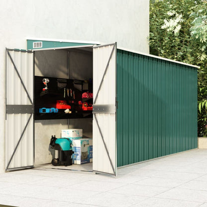 GOLINPEILO Wall-Mounted Metal Outdoor Garden Storage Shed, Steel Utility Tool Shed Storage House, Steel Yard Shed with Double Sliding Doors, Utility and Tool Storage, Green 46.5"x150.4"x70.1" 46.5"x150.4"x70.1"(Wall-mounted)