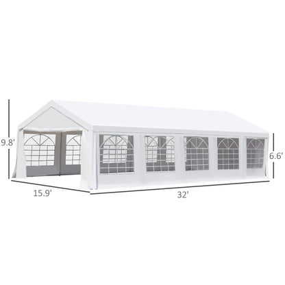 Outsunny Tente de fête et abri de voiture robuste avec parois latérales amovibles et portes doubles, grande tente auvent, abri pare-soleil, pour fêtes, mariages, événements en plein air, barbecue, blanc 16' x 32', 32' x 16' 