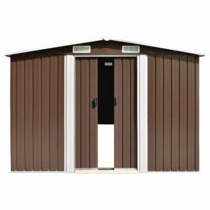 GOLINPEILO Large Outdoor Garden Shed with Sliding Doors and Vents Galvanized Steel Outdoor Tool Shed Pool Supplies Organizer Outside Shed for Backyard Yard Lawn Mower 101.2"x389.8"x71.3" Brown 101.2"x389.8"x71.3"