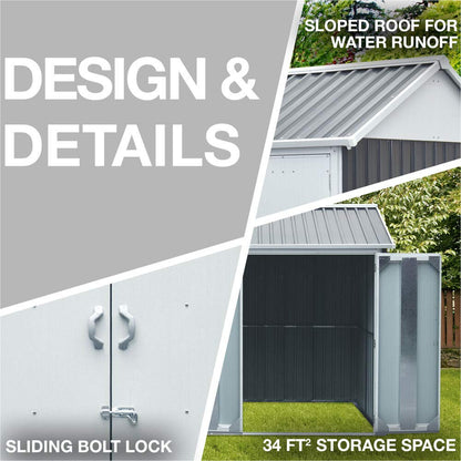 Hanover Nordic Storage Shed with Window | Galvanized Steel | Sliding Bolt Lock | 6-Ft. x 8-Ft. x 7-Ft. | Dark Gray | HANNORDICSHD-GW Steel Nordic Storage Shed