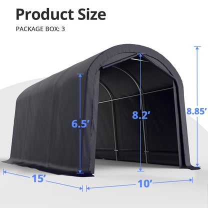 KING BIRD 10' x 15' Heavy Duty Round Style Carport Anti-Snow Car Port Garage Car Tent Car Canopy Outdoor Instant Garage with Reinforced Ground Bars 10'X15' Dark Gray