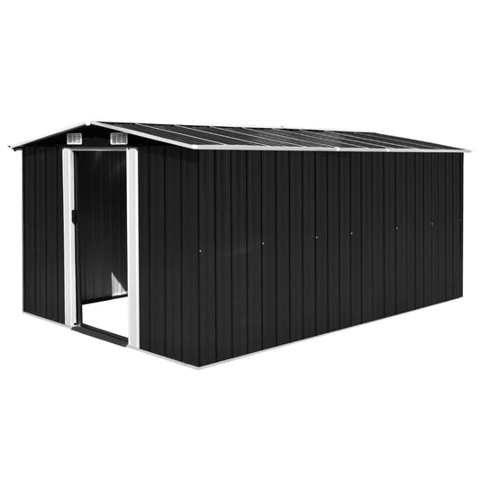 Gecheer Abri de rangement extérieur, abri de jardin avec porte et aérations, abri de rangement en acier galvanisé pour jardin, terrasse, pelouse pour vélo, poubelle, outil, tondeuse à gazon 259,2 x 399,9 x 180,3 cm, métal anthracite 101,2 x 154,3 x 71,3 