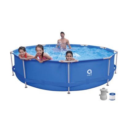 Avenli Frame Round 12 Foot Wide 30 in Tall 1,136 Gallon Easy Assembly Swimming Pool with Simple Quick Connection Filter Pump and Rust Resisting Frame 12' x 30' Blue