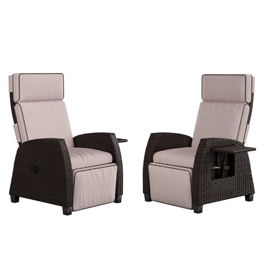 Ensemble de 2 fauteuils inclinables d'extérieur Grand Patio, chaises de patio inclinables en osier toutes saisons, table d'appoint rabattable, fauteuil inclinable, beige lin 2 pièces 2 pièces