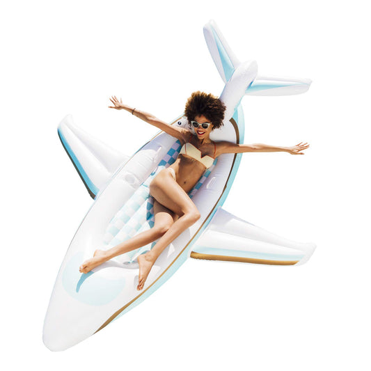 FUNBOY Giant Inflatable Luxury Private Jet Airplane Pool Float, Luxury Float for Summer Pool Parties and Entertainment White