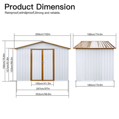 EMKK 6'x 8'Outdoor Storage Shed with Singe Lockable Door,Galvanized Metal Shed with Air Vent Lockable Door and Window for Garden,House Storage Sheds Outdoor for Backyard Patio Lawn Natual-6x8 FT