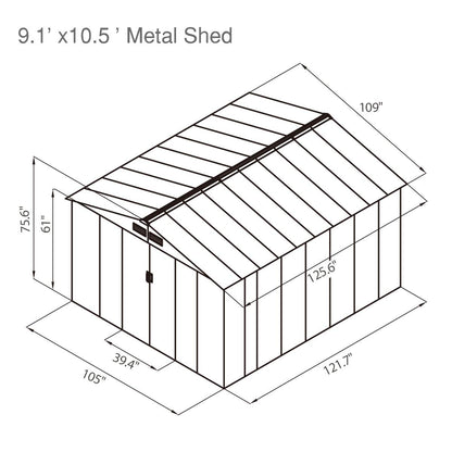 NBTiger Grand abri de rangement extérieur de 9,1 x 10,5 pi, outil utilitaire robuste, organisateur d'équipement de tondeuse à gazon pour jardin avec toit à pignon, porte coulissante verrouillable, aérations, cadre de sol – Gris foncé 