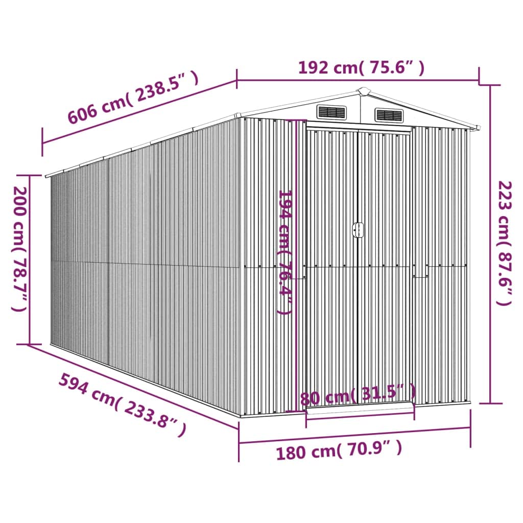 GOLINPEILO Metal Outdoor Garden Storage Shed, Large Steel Utility Tool Shed Storage House, Steel Yard Shed with Double Sliding Doors, Utility and Tool Storage, Anthracite 75.6"x238.6"x87.8" 75.6"x238.6"x87.8"
